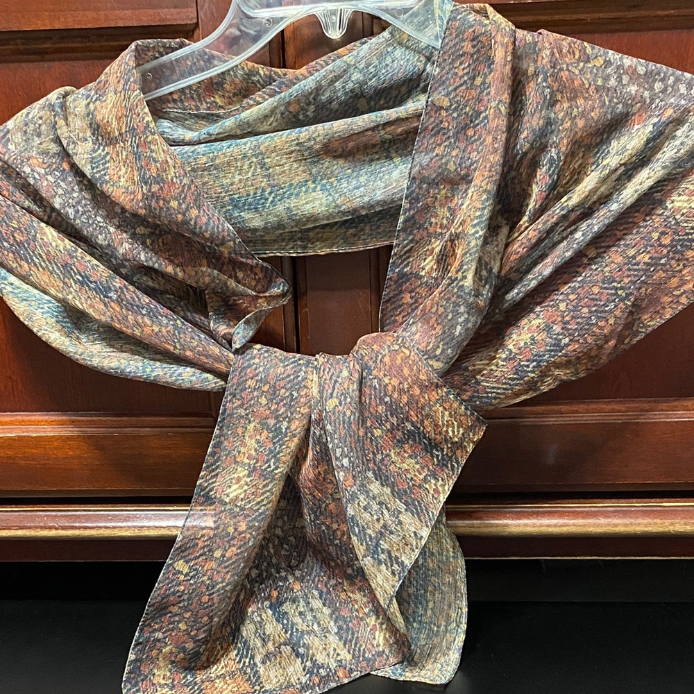 Vintage sheer Multicolor Patterned 59” x 15” Scarf